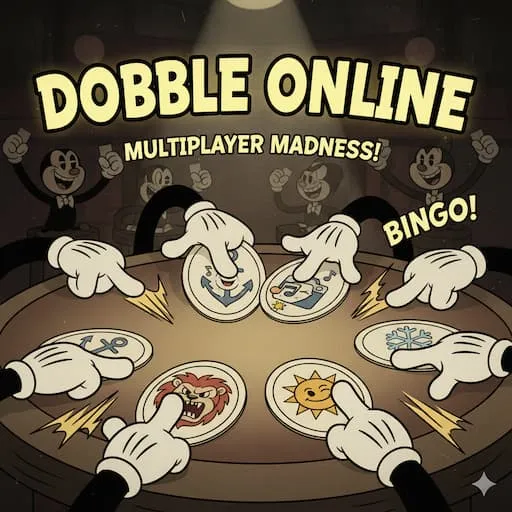 Prompt; Create another similar image this time redirecting to chess.com. So indicate chess-board, figures, ... Once again keep the style the artwork based of Cuphead game